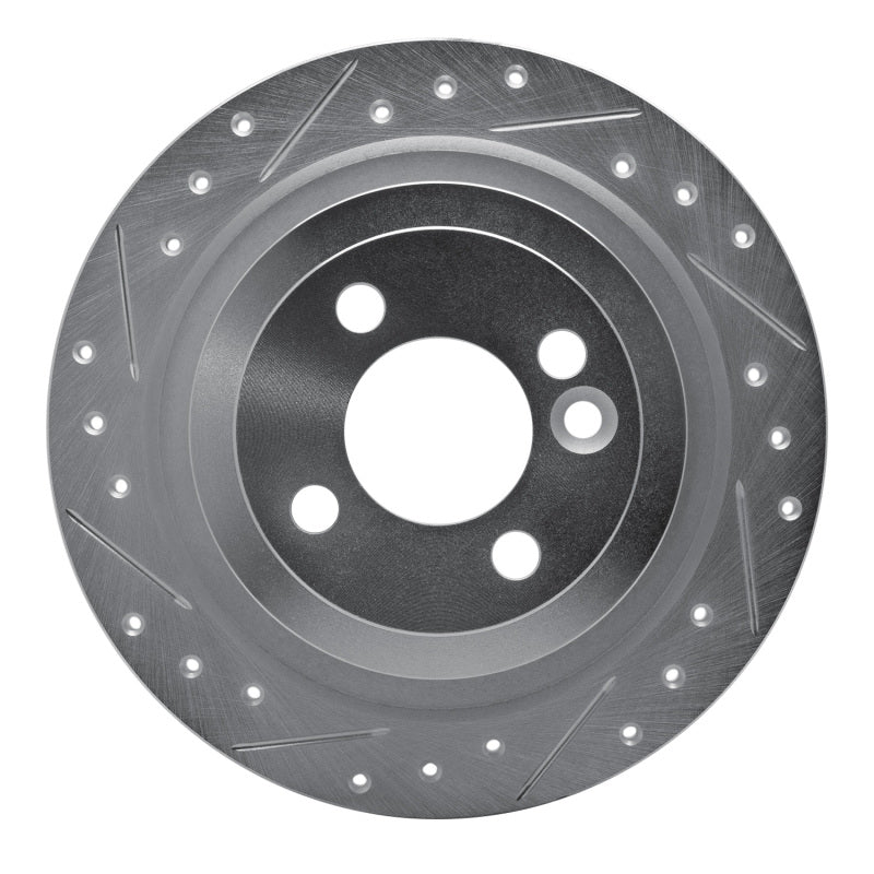 R1 Concepts 09-14 Mini Cooper Clubman Rear Left Drilled & Slotted Silver Brake Rotor