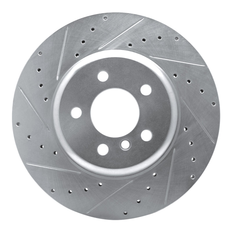R1 Concepts 10-19 BMW 640I xDrive Convertible Rear Left Drilled & Slotted Silver Brake Rotor