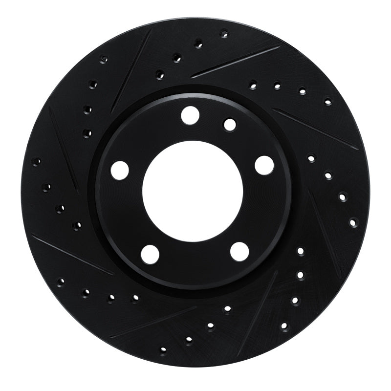 R1 Concepts 88-91 BMW M3 Front Left Drilled & Slotted Black Brake Rotor