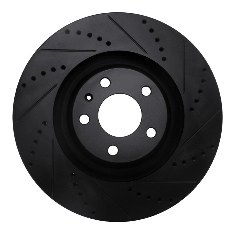 R1 Concepts 05-11 Audi A6 Quattro Front Right Drilled & Slotted Black Brake Rotor