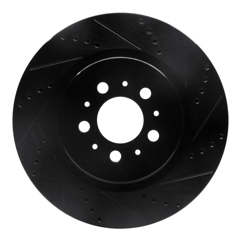 R1 Concepts 04-07 Volvo V70 Rear Right Drilled & Slotted Black Brake Rotor