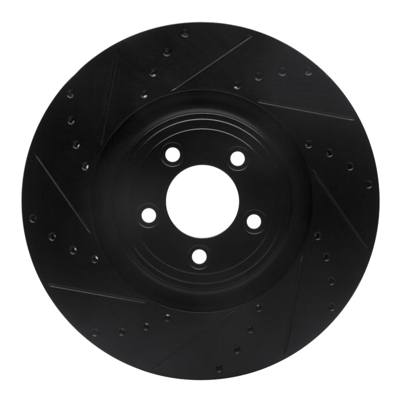 R1 Concepts 06-21 Jaguar F-Type Front Left Drilled & Slotted Black Brake Rotor