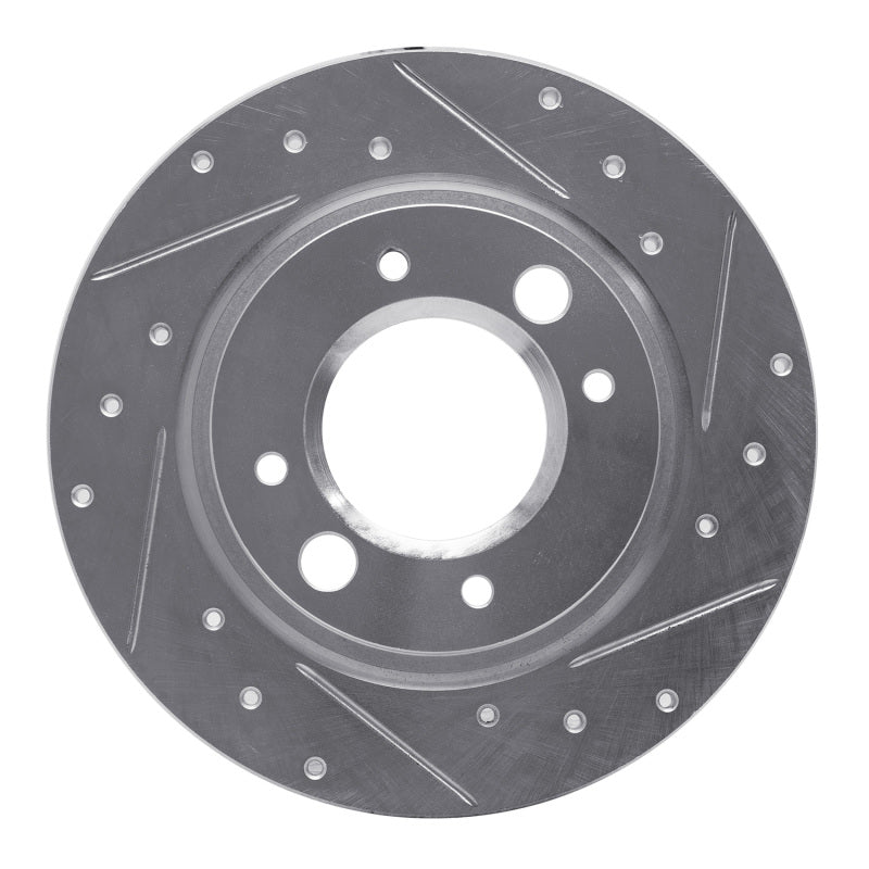 R1 Concepts 71-89 Peugeot 504 Rear Right Drilled & Slotted Silver Brake Rotor