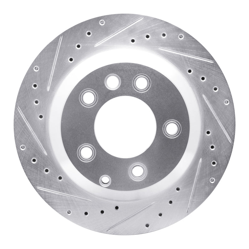 R1 Concepts 03-18 Audi Q7 Rear Left Drilled & Slotted Silver Brake Rotor