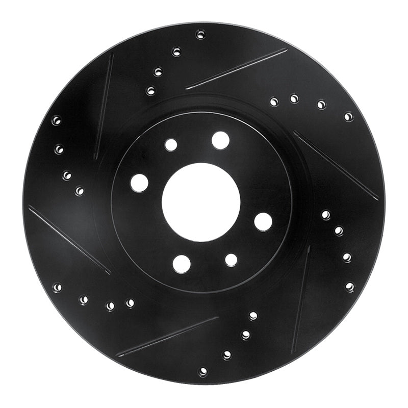 R1 Concepts 2012-2019 Fiat 500E Front Left Drilled & Slotted Black Brake Rotor