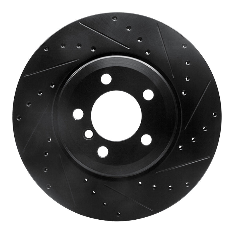 R1 Concepts 02-05 BMW 745LI Rear Right Drilled & Slotted Black Brake Rotor