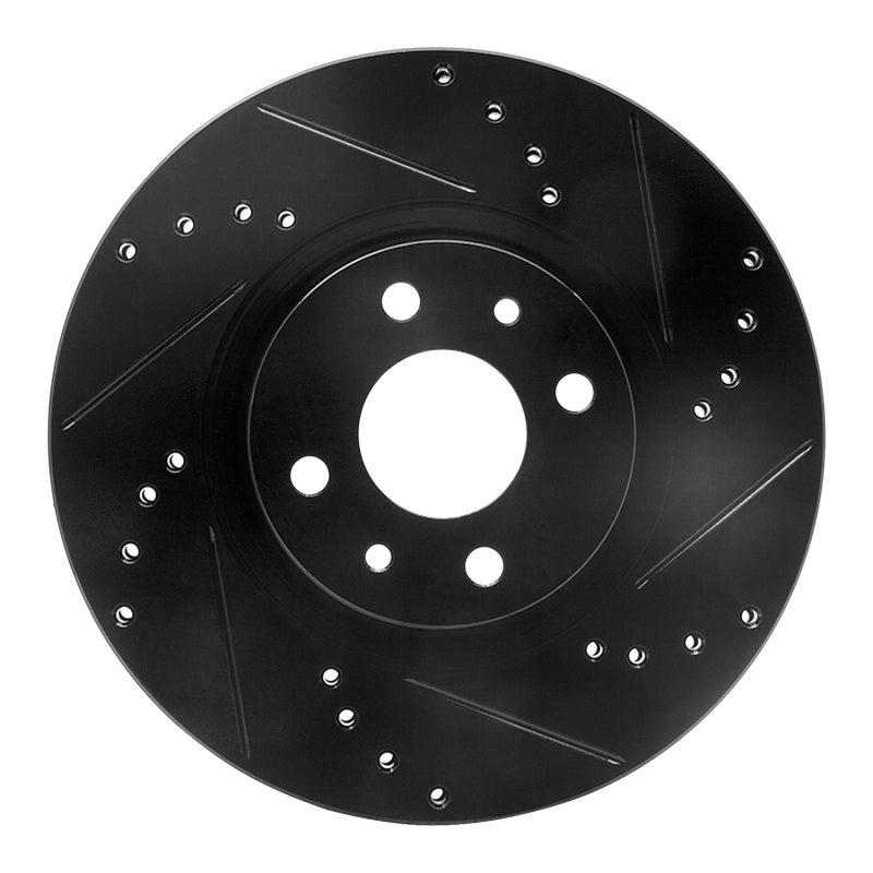 R1 Concepts 2012-2019 Fiat 500E Front Right Drilled & Slotted Black Brake Rotor