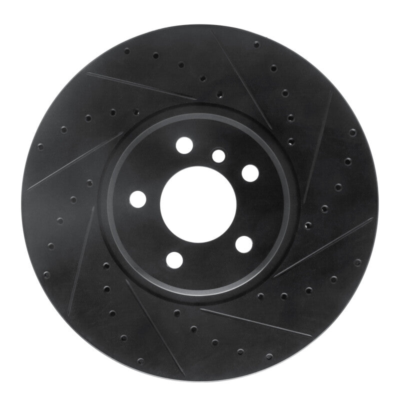 R1 Concepts 08-19 BMW X5 Front Right Drilled & Slotted Black Brake Rotor