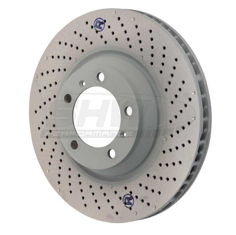 SHW Performance 07-13 Porsche 911 Turbo w/o Ceramic Brakes Right Front Drill-Dimp MB Brake Rotor (99735140601)