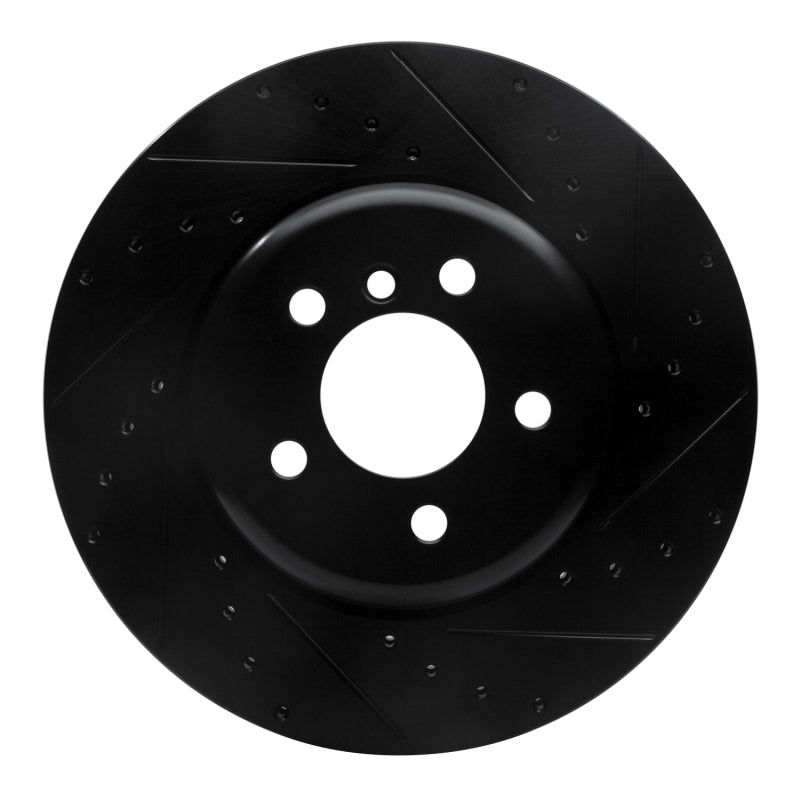 R1 Concepts 11-19 BMW ActiveHybrid 5 Front Right Drilled & Slotted Black Brake Rotor