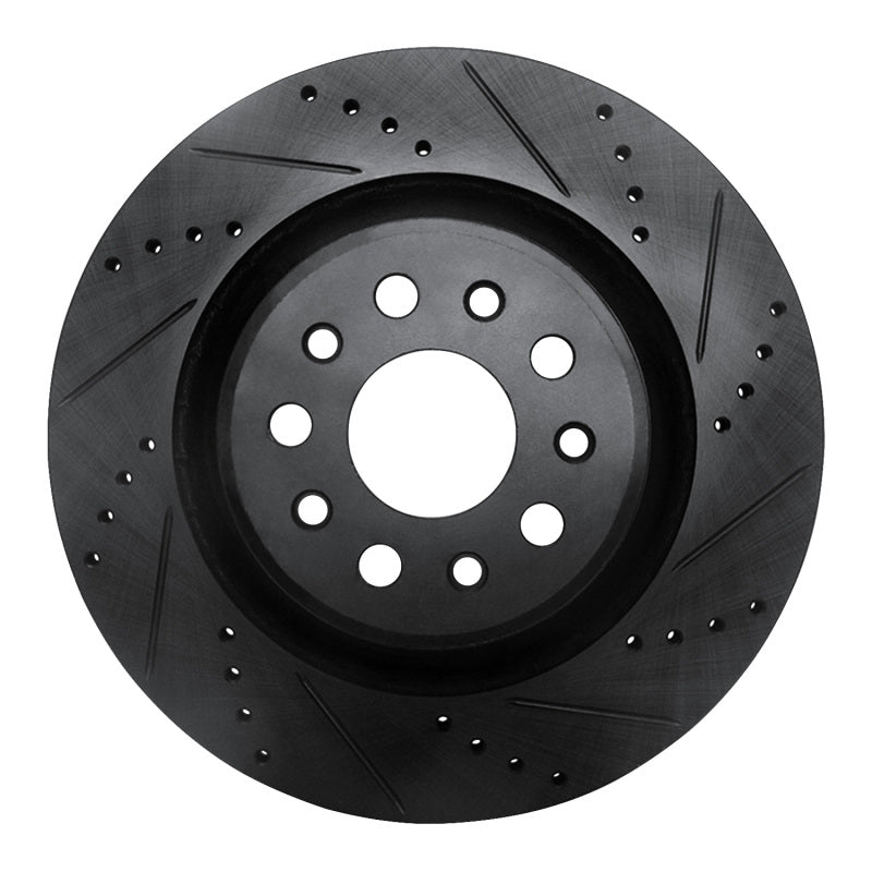 R1 Concepts 2017-2024 Maserati Ghibli Rear Right Drilled & Slotted Black Brake Rotor