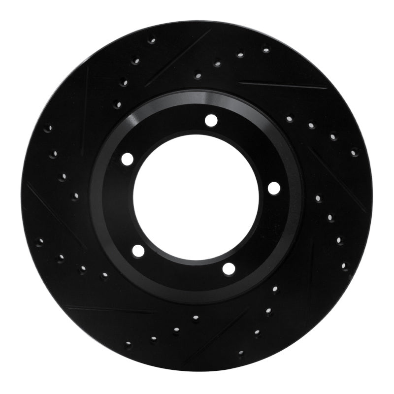 R1 Concepts 90-16 Land Rover Defender 90 Front Left Drilled & Slotted Black Brake Rotor