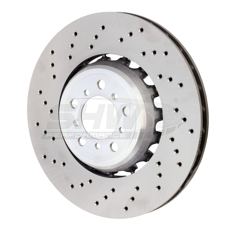 SHW Performance 15-18 BMW M3 3.0L Left Front Cross-Drilled Lightweight Brake Rotor (34112284809)