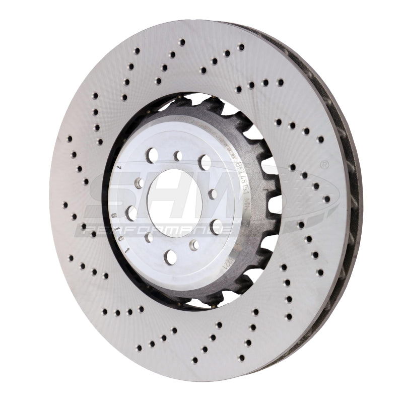 SHW Performance 13-16 BMW M5 4.4L Left Front Cross-Drilled Lightweight Brake Rotor (34112284101)