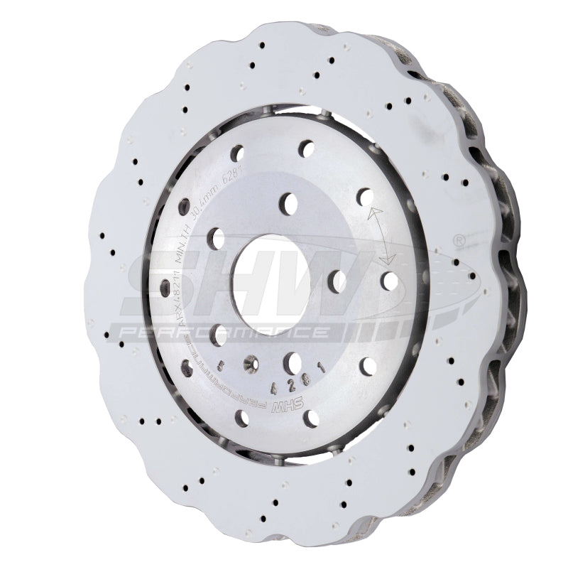 SHW Performance 14-20 Audi R8 5.2L (Excl Ceramic Brake) Rear Drill-Dimp Lightweight Wavy Brake Rotor(4S0615601B)