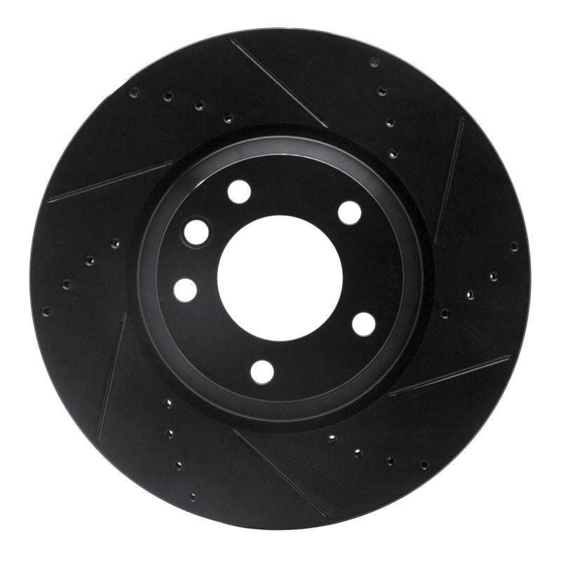 R1 Concepts 03-15 Audi Q7 Left Front Drilled & Slotted Black Brake Rotor