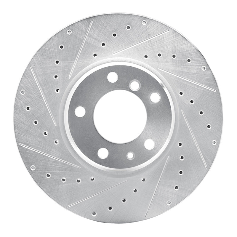 R1 Concepts 95-01 BMW 750IL Front Left Drilled & Slotted Silver Brake Rotor