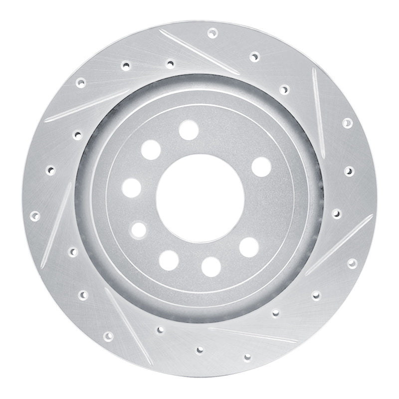 R1 Concepts 2008-2011 Saab 9-3 Rear Right Drilled & Slotted Silver Brake Rotor