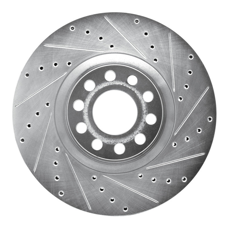 R1 Concepts 99-04 Audi S6 Front Right Drilled & Slotted Silver Brake Rotor