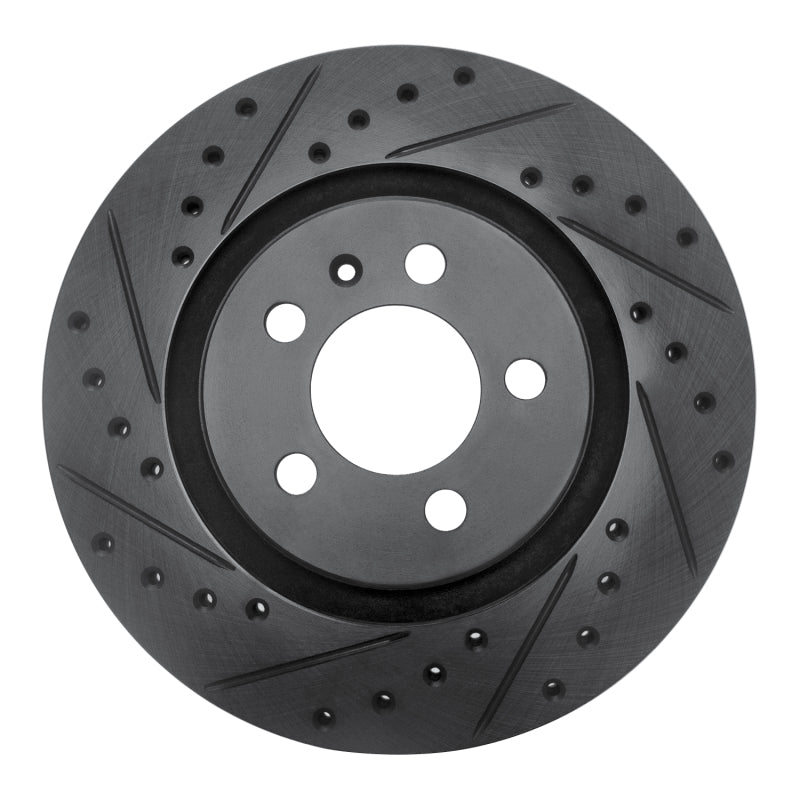 R1 Concepts 92-95 Volkswagen Jetta Sedan Front Left Drilled & Slotted Black Brake Rotor