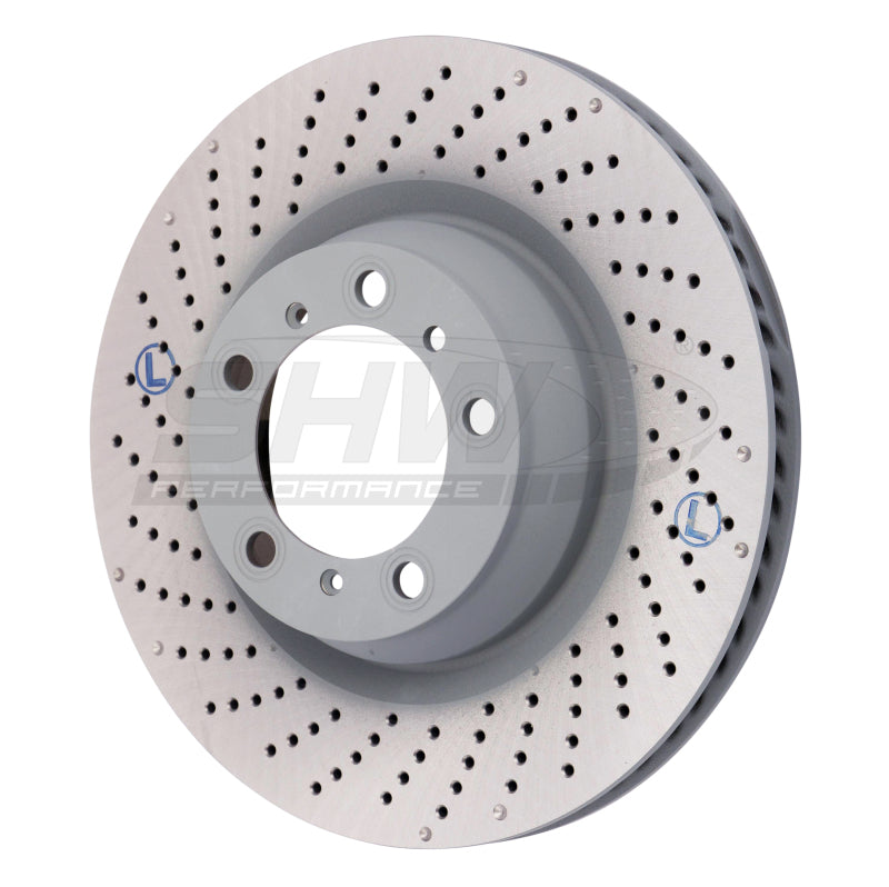 SHW Performance 07-13 Porsche 911 Turbo 3.8L w/o Ceramics Left Rear Drilled-Dimpled MB Brake Rotor (99735240502)