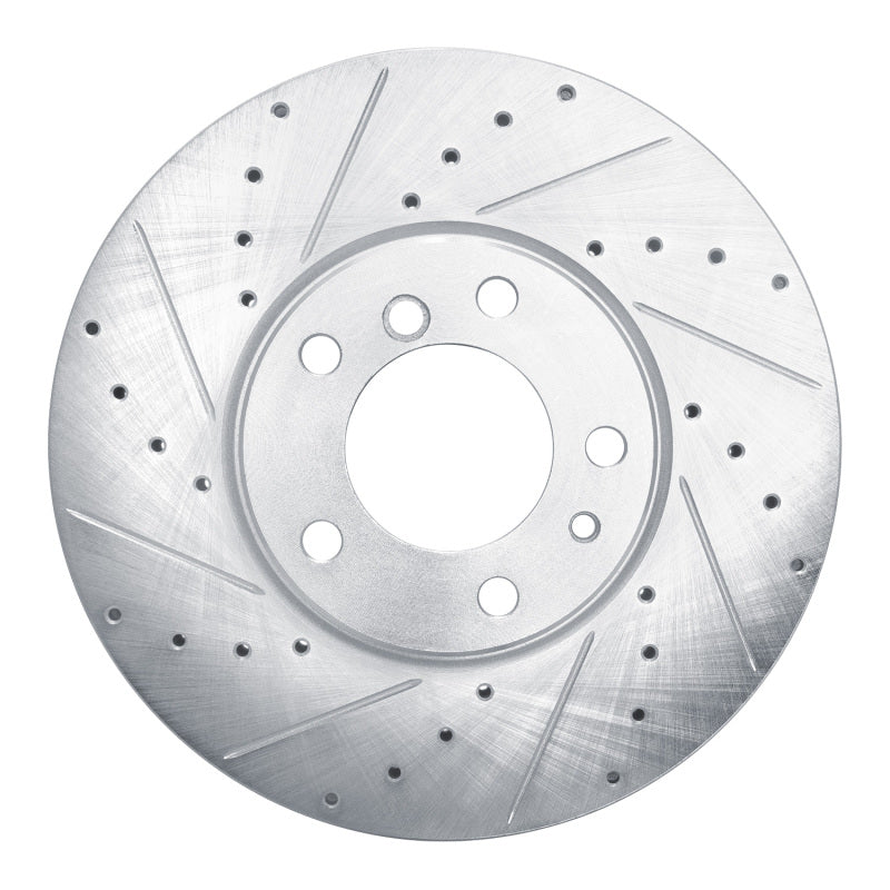 R1 Concepts 00-03 BMW 540I Front Left Drilled & Slotted Silver Brake Rotor