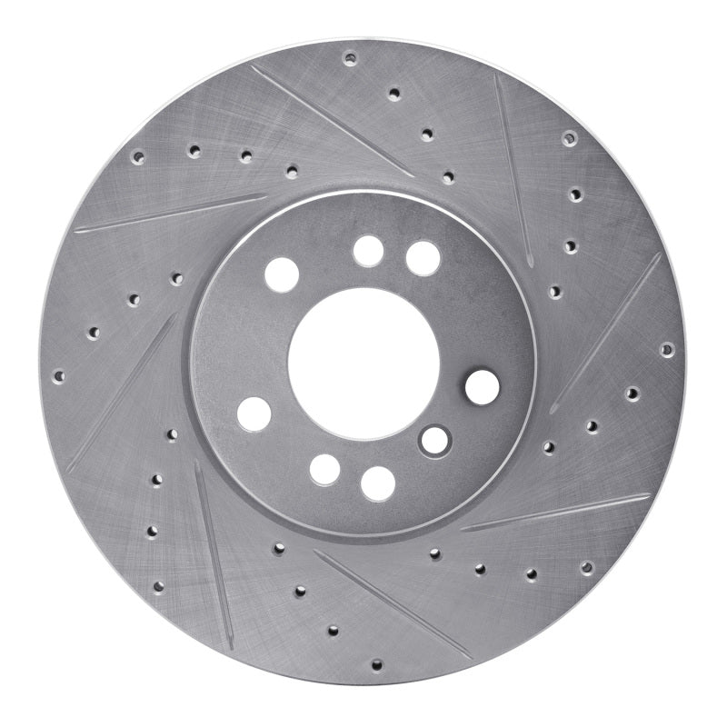 R1 Concepts 00-06 BMW X5 Front Right Drilled & Slotted Silver Brake Rotor