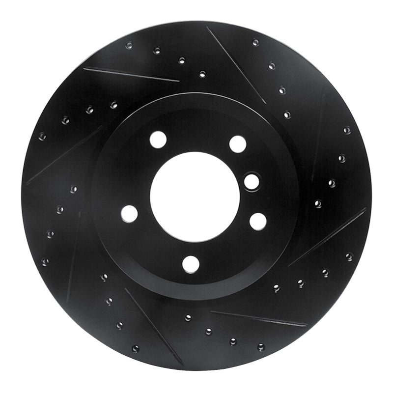 R1 Concepts 01-08 BMW 330I Front Right Drilled & Slotted Black Brake Rotor