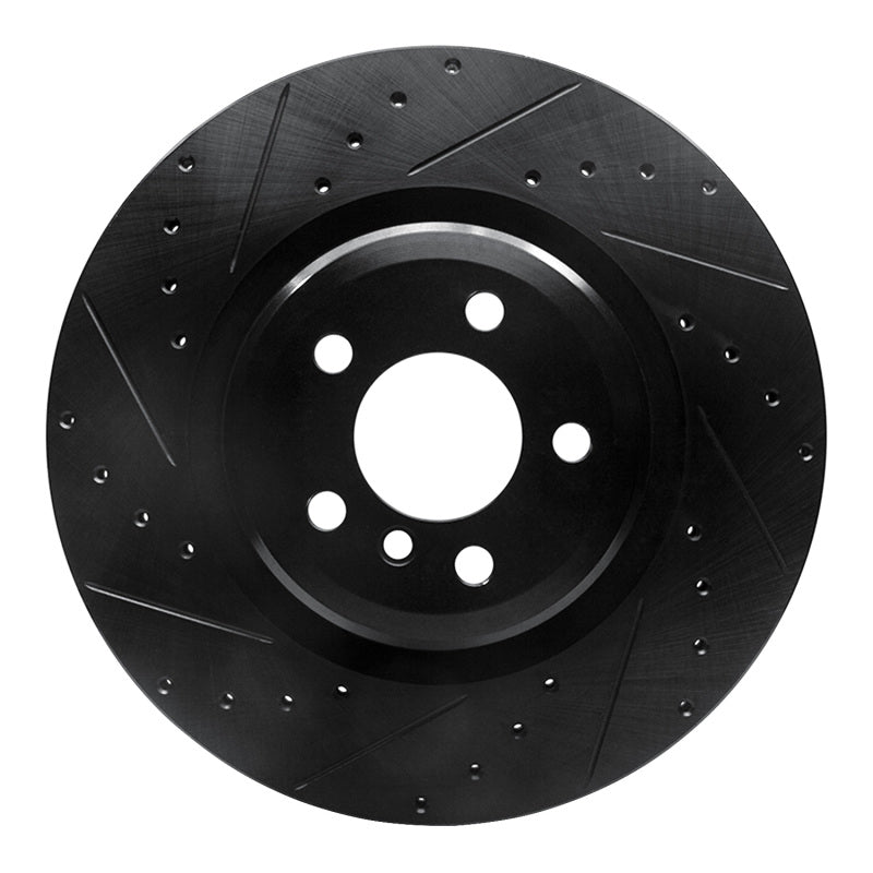 R1 Concepts 09-19 BMW 750LI Rear Left Drilled & Slotted Black Brake Rotor
