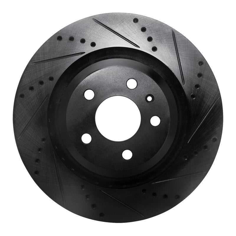 R1 Concepts 07-11 Audi S6 Rear Right Drilled & Slotted Black Brake Rotor