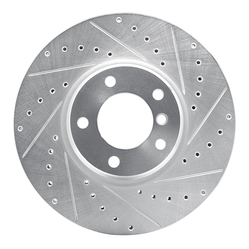 R1 Concepts 95-01 BMW 750IL Front Right Drilled & Slotted Silver Brake Rotor