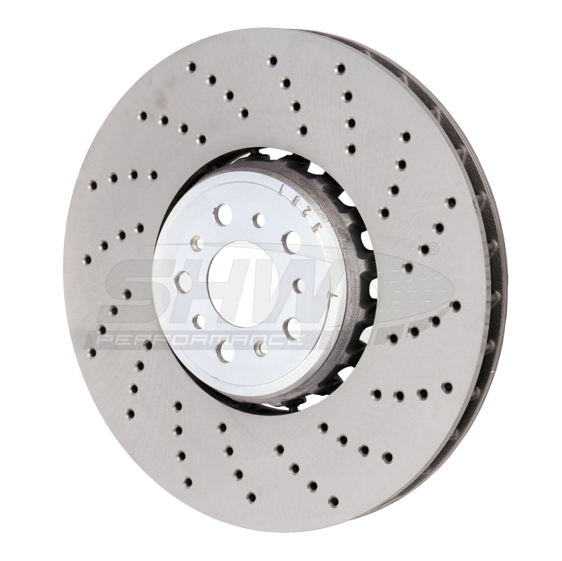 SHW Performance 18-21 BMW M5 4.4L Right Front Cross-Drilled Lightweight Brake Rotor (34117991102)