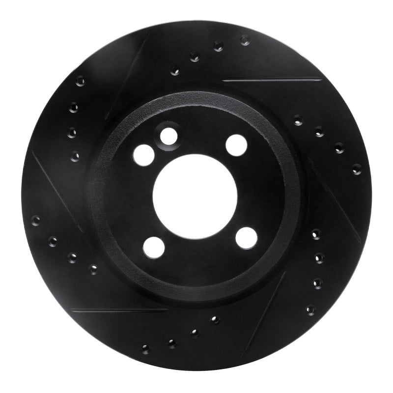 R1 Concepts 02-08 Mini Cooper (Excl Clubman) Front Left Drilled & Slotted Black Brake Rotor