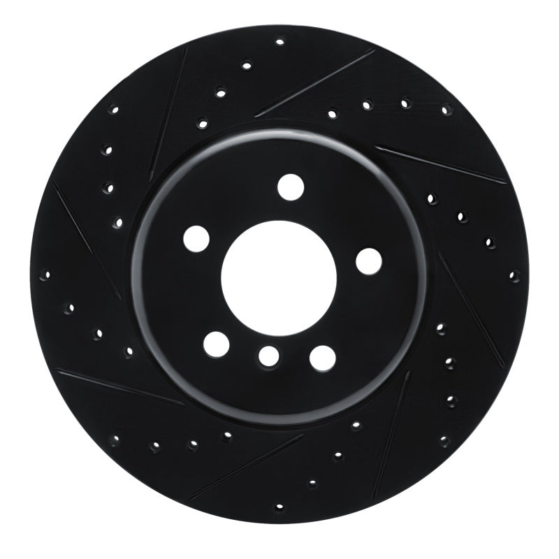 R1 Concepts 10-19 BMW 535I GT Rear Left Drilled & Slotted Black Brake Rotor
