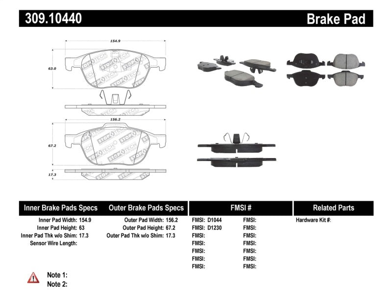 Stoptech PosiQuiet 06-11 Saab 9-3 Semi Metallic Front Brake Pads