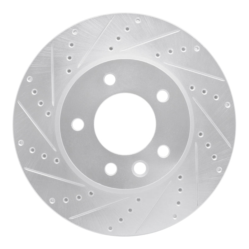 R1 Concepts 03-18 Porsche Cayenne Left Front Drilled & Slotted Silver Brake Rotor