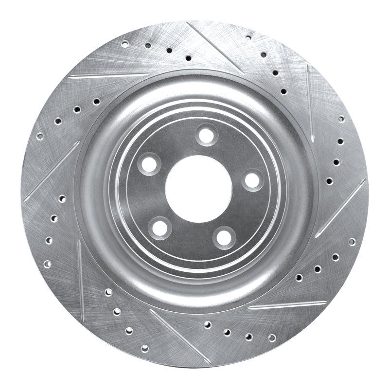 R1 Concepts 08-09 Jaguar XKR Right Rear Drilled & Slotted Silver Brake Rotor