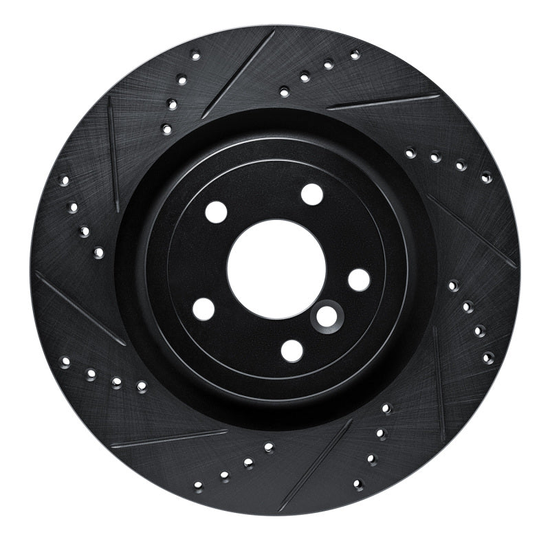 R1 Concepts 16-24 Jaguar XF Rear Left Drilled & Slotted Black Brake Rotor