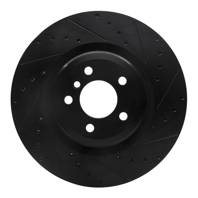 R1 Concepts 09-19 BMW 760LI Rear Right Drilled & Slotted Black Brake Rotor