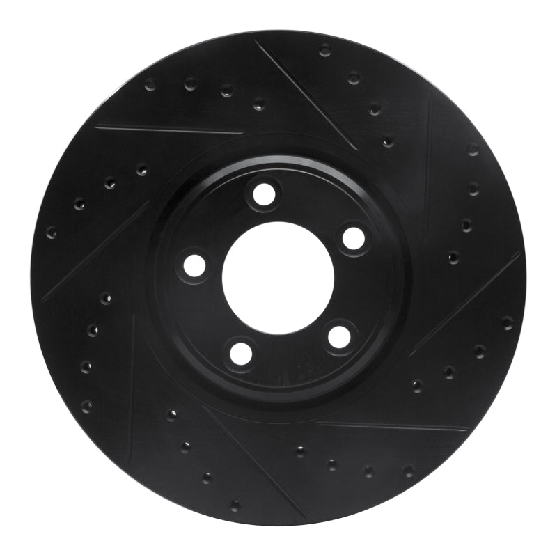 R1 Concepts 03-05 Jaguar Vanden Plas Front Right Drilled & Slotted Black Brake Rotor