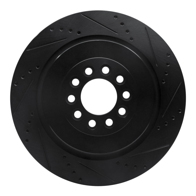 R1 Concepts 03-05 Jaguar S-Type Front Right Drilled & Slotted Black Brake Rotor