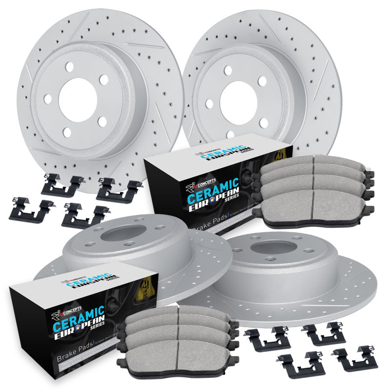 R1 Concepts 07-15 BMW 335xi Front & Rear Drill/Slot Carbon Coated Rotor Set w/Euro Ceramic Pads