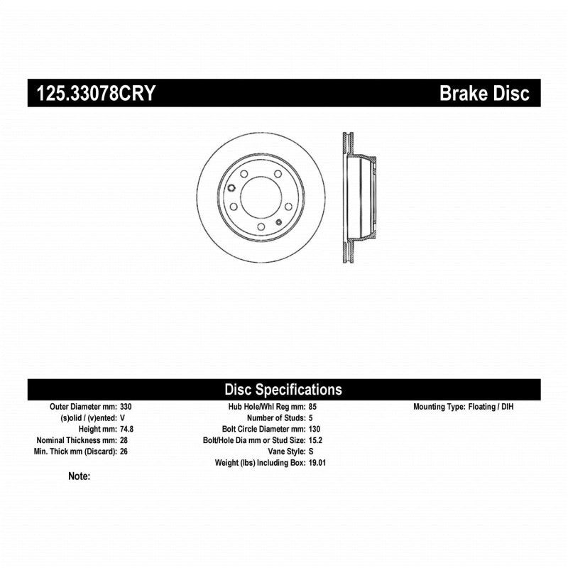 Stoptech Centric Premium 03-18 Porsche Cayenne Rear CRYO-STOP Rotor