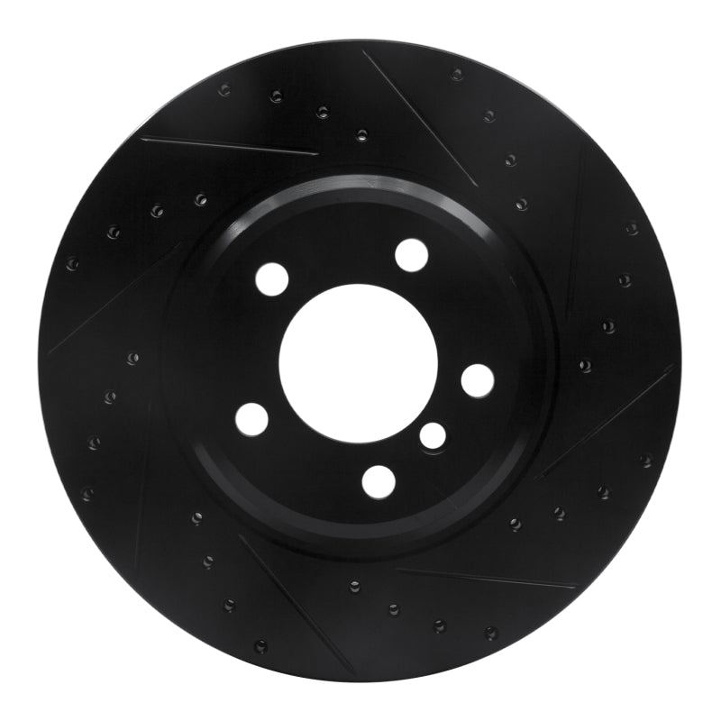 R1 Concepts 02-08 BMW 760LI Front Right Drilled & Slotted Black Brake Rotor