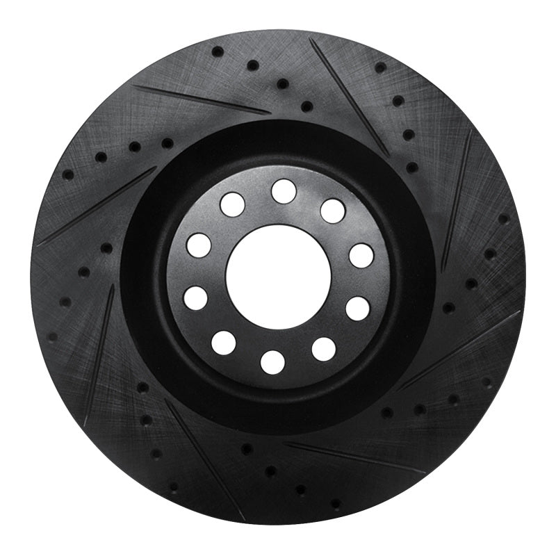 R1 Concepts 01-03 Audi S8 Front Right Drilled & Slotted Black Brake Rotor