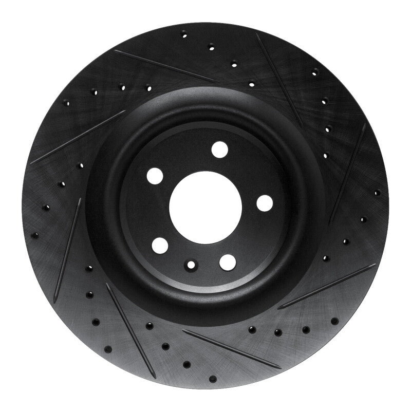R1 Concepts 17-25 Audi Q8 e-Tron Rear Right Drilled & Slotted Black Brake Rotor