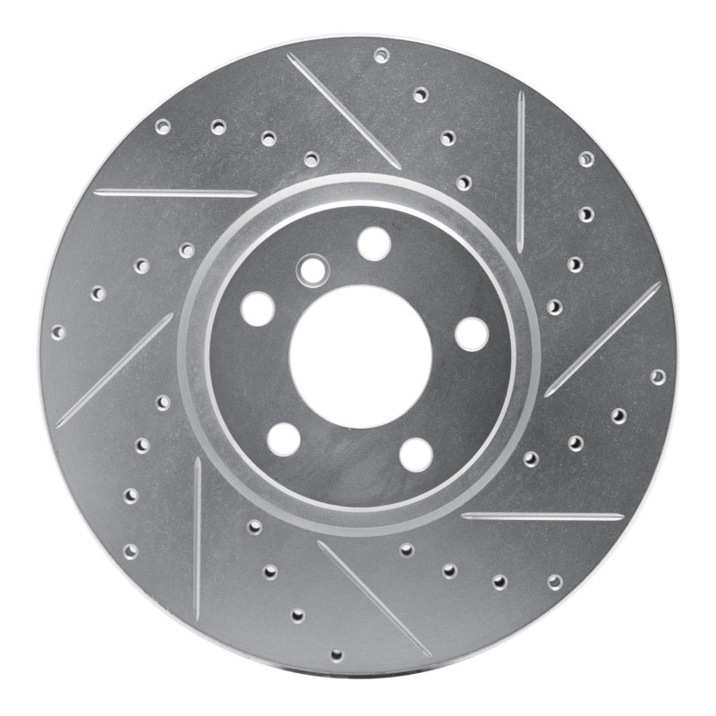 R1 Concepts 07-18 BMW X5 Front Right Drilled & Slotted Silver Brake Rotor