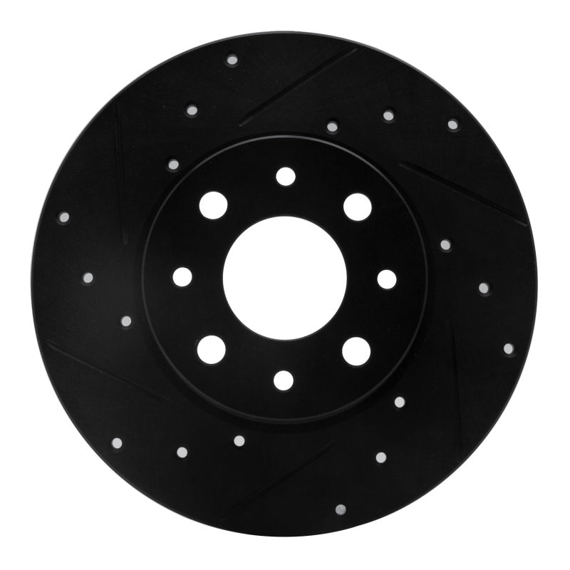 R1 Concepts 13-19 Fiat 500E Rear Left Drilled & Slotted Black Brake Rotor