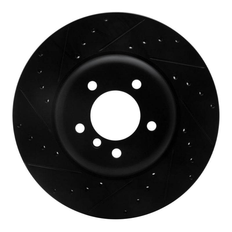 R1 Concepts 04-10 BMW 550I Front Left Drilled & Slotted Black Brake Rotor