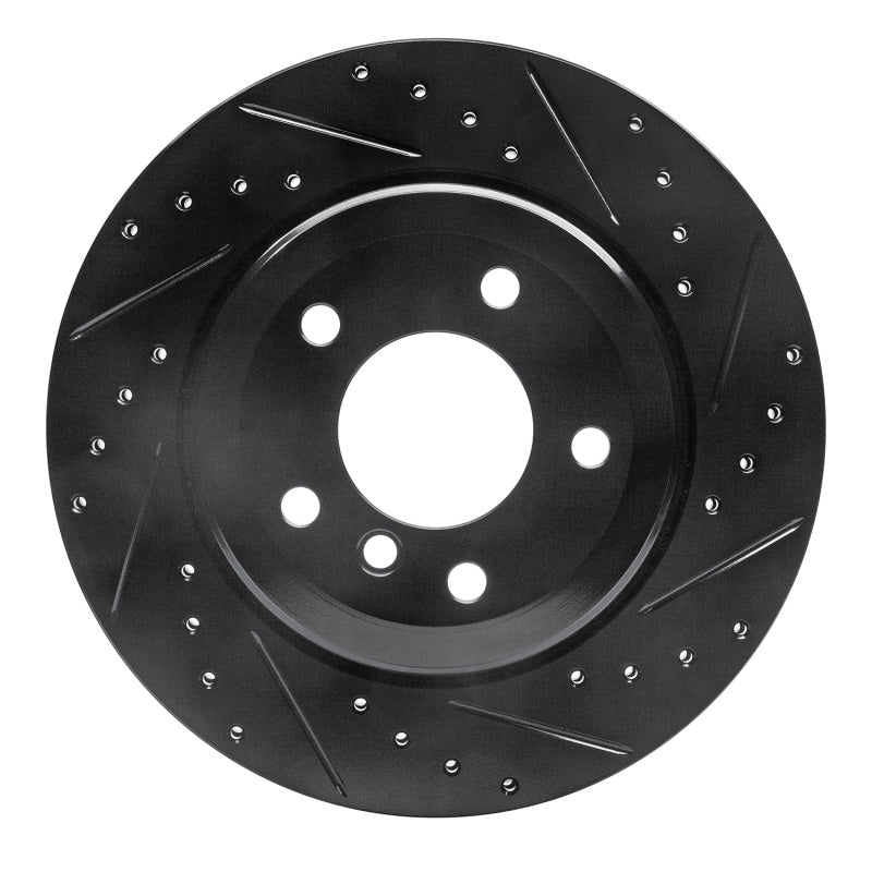 R1 Concepts 04-10 BMW 530I Rear Right Drilled & Slotted Black Brake Rotor